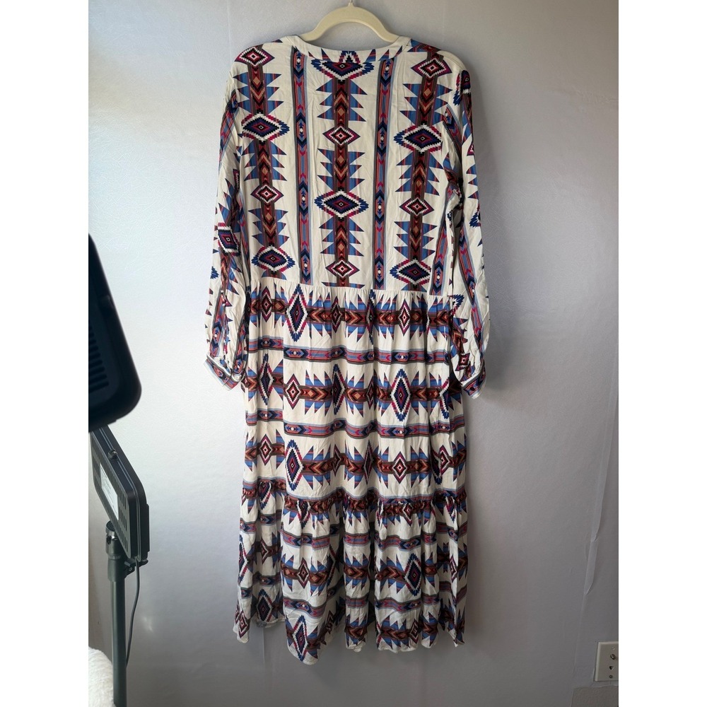 The Kooples XL Geometric Southwestern Print Tiered Maxi Dress Multicolor Viscose - Picture 8 of 8